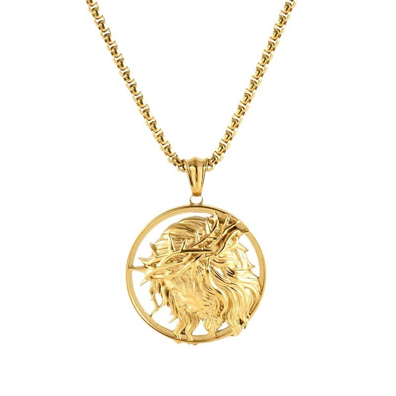 1 Paire De Pendentifs Thorn God En Acier Inoxydable En Relief 3D, Collier Rétro Tendance En Acier Titane Transfrontalier Pour Hommes Et Femmes, Collier Unisexe Pour Hommes h5Image6