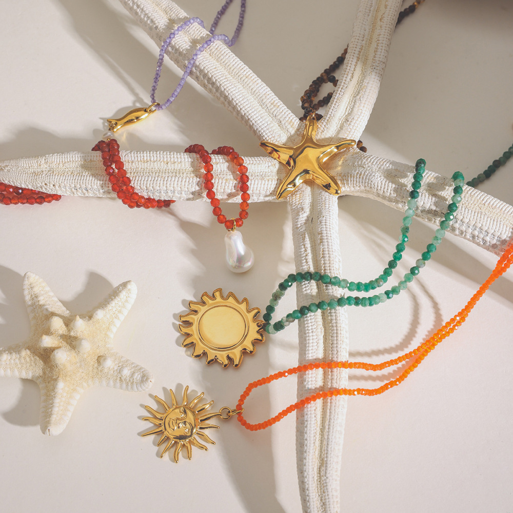 Collier De Perles Pour Femme, Collection Bohème Simple, Motif Tortue, En Acier Inoxydable Étanche Couleur Or (1 Pièce) Image4