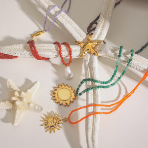 Collier De Perles Pour Femme, Collection Bohème Simple, Motif Tortue, En Acier Inoxydable Étanche Couleur Or (1 Pièce) h5 Image4