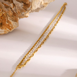 Bracelet Chaîne Simple Géométrique En Acier Inoxydable Plaqué Or Avec Strass Pour Femme, Série Luxueuse, 1 Pièce h5 Image5