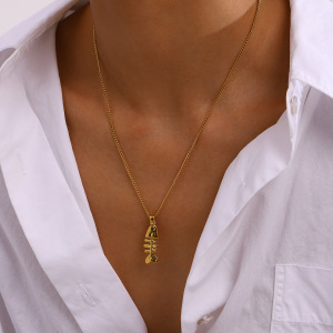 Collier Pendentif Femme Classique En Acier Inoxydable, Couleur Or, Motif Arête De Poisson Humoristique (1 Pièce) h5 Image6