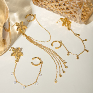 Boucles D'Oreilles À Clip En Acier Inoxydable Or Avec Strass Et Étoile De Mer, Style Ins Transfrontalier Européen Et Américain, Tendance Personnalité Haut De Gamme h5 Image3