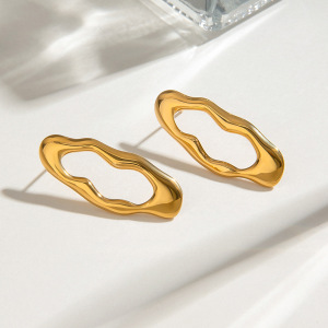 1 Paire De Boucles D'Oreilles À Tige Ovales En Acier Inoxydable Doré Pour Femme, De La Série Classic h5 Image7