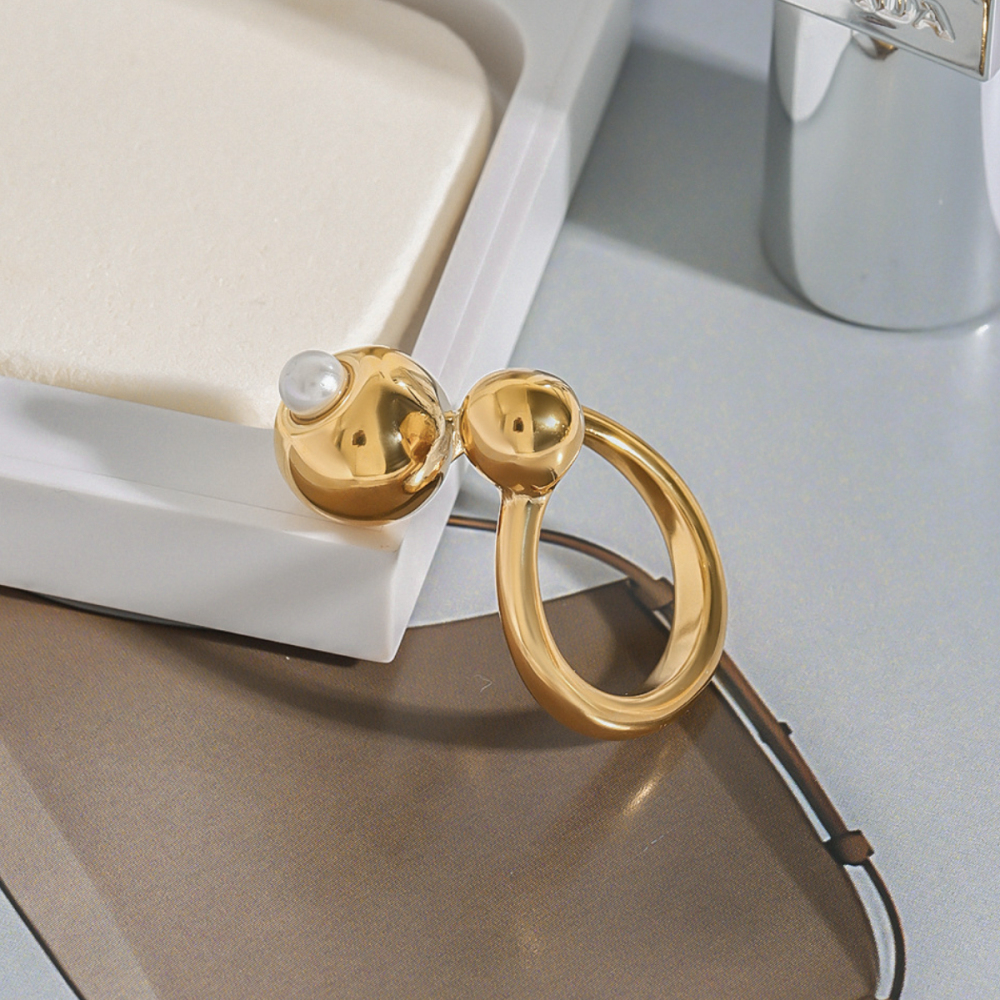 Bague Ajustable Pour Femme, 1 Pièce, En Acier Inoxydable Étanche Couleur Or, Collection Simple Series Image5