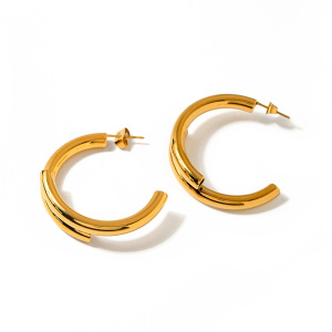 1 Paire De Boucles D'Oreilles Puces Pour Femme, En Acier Titane Plaqué Or, Avec Lettre Simple. h5 Image5