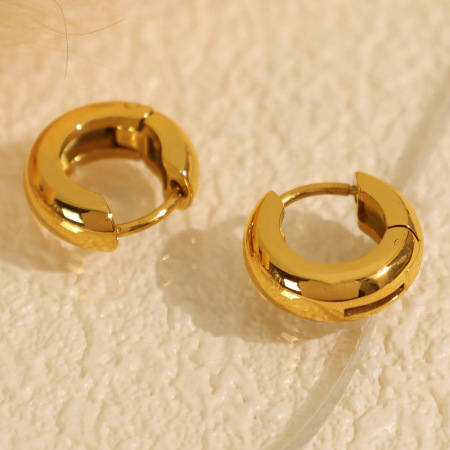 1 paire de boucles d'oreilles créoles classiques en acier inoxydable plaqué or  pour femme, série simple 2