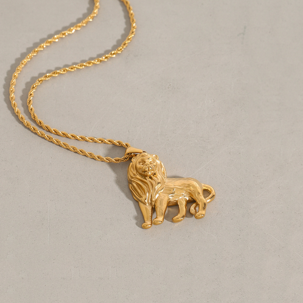 Collier Pendentif Femme En Acier Inoxydable Doré, Motif Lion Délicat, Collection Luxueuse (1 Pièce) Image4