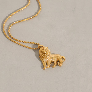 Collier Pendentif Femme En Acier Inoxydable Doré, Motif Lion Délicat, Collection Luxueuse (1 Pièce) h5 Image4