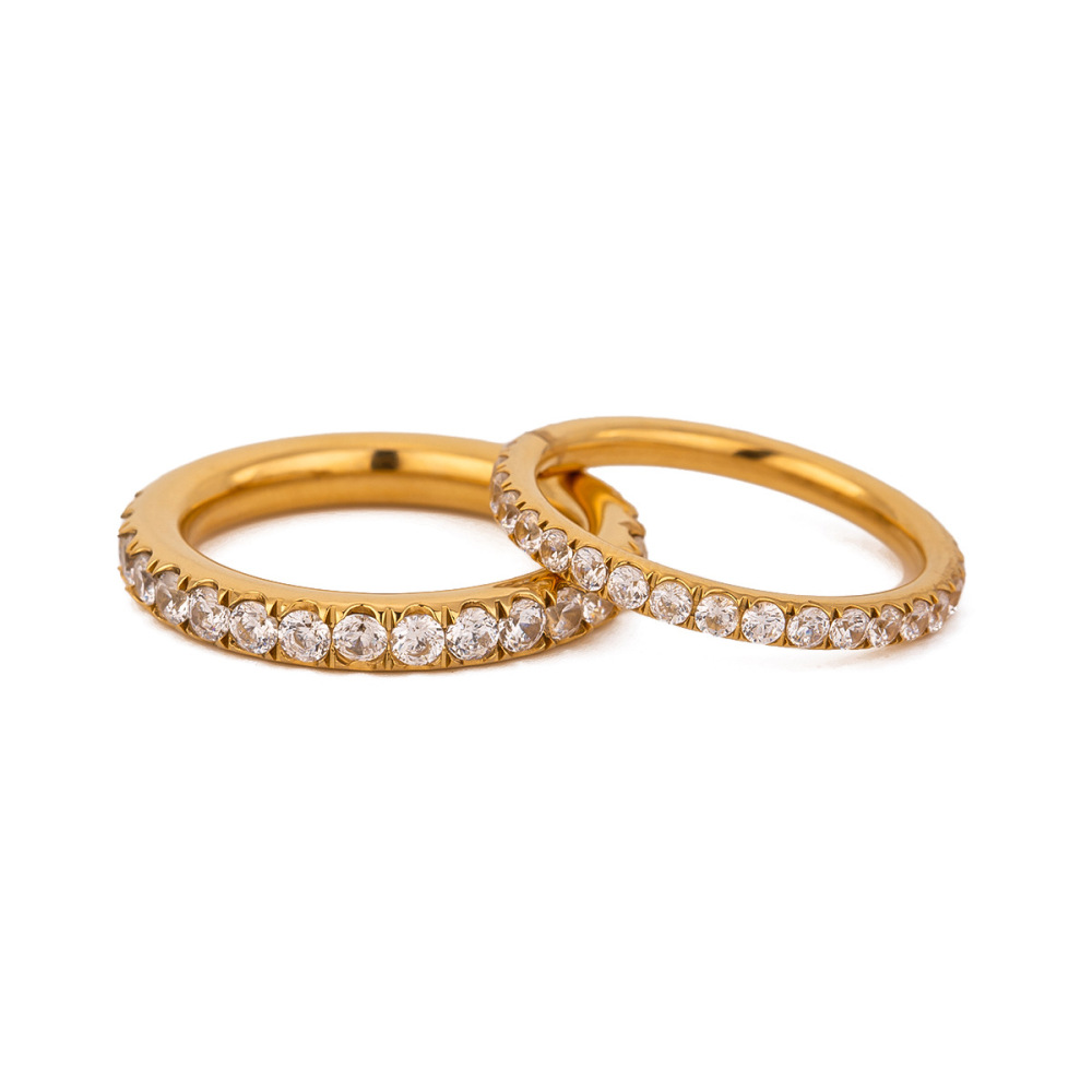 1 Paire De Bagues Simples Classiques En Acier Inoxydable Plaqué Or  Avec Strass Pour Femme Image5