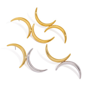 Boucles D'Oreilles Puces Pour Femme, Style Simple, En Forme De Lune, En Acier Inoxydable Étanche, Couleur Or (1 Paire). h5 Image5