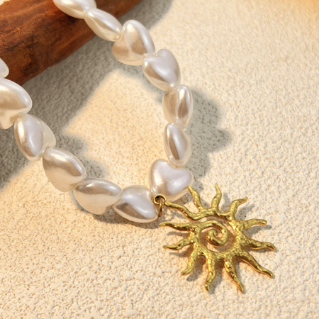 Collier pendentif femme style rétro en forme de soleil, en acier inoxydable étanche, couleur or (1 pièce) 2