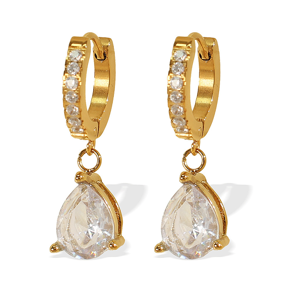 1 Paire De Boucles D'Oreilles Pendantes Élégantes En Acier Titane Plaqué Or  Avec Strass Pour Femme, Série Luxueuse Image6