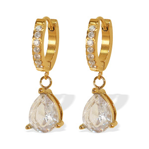 1 Paire De Boucles D'Oreilles Pendantes Élégantes En Acier Titane Plaqué Or  Avec Strass Pour Femme, Série Luxueuse h5 Image6