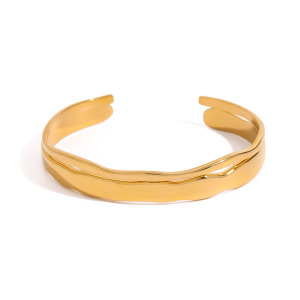 Bracelet Jonc Pour Femme, 1 Pièce, Série Shining, Forme Annulaire Irrégulière, En Acier Inoxydable Étanche, Couleur Or h5 Image6