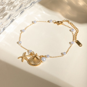 1 Paire De Bracelets De Cheville Pour Femme En Acier Inoxydable Plaqué Or , Motif Tortue De Vacances, Série Simple h5 Image4