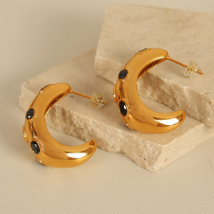 1 Paire De Boucles D'Oreilles Puces Classiques Géométriques Simples En Acier Inoxydable Plaqué Or Avec Zircon Pour Femme h5 Image3