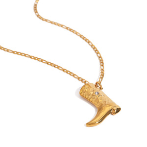Collier Pendentif Femme Élégant, Style Botte Classique, Couleur Unie, En Acier Inoxydable, Étanche, Couleur Or (1 Pièce) h5 Image7