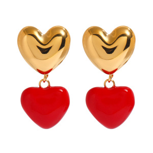 1 Paire De Boucles D'Oreilles Pendantes Pour Femme En Acier Inoxydable Plaqué Or , Série Simple Sweet Heart h5 Image4