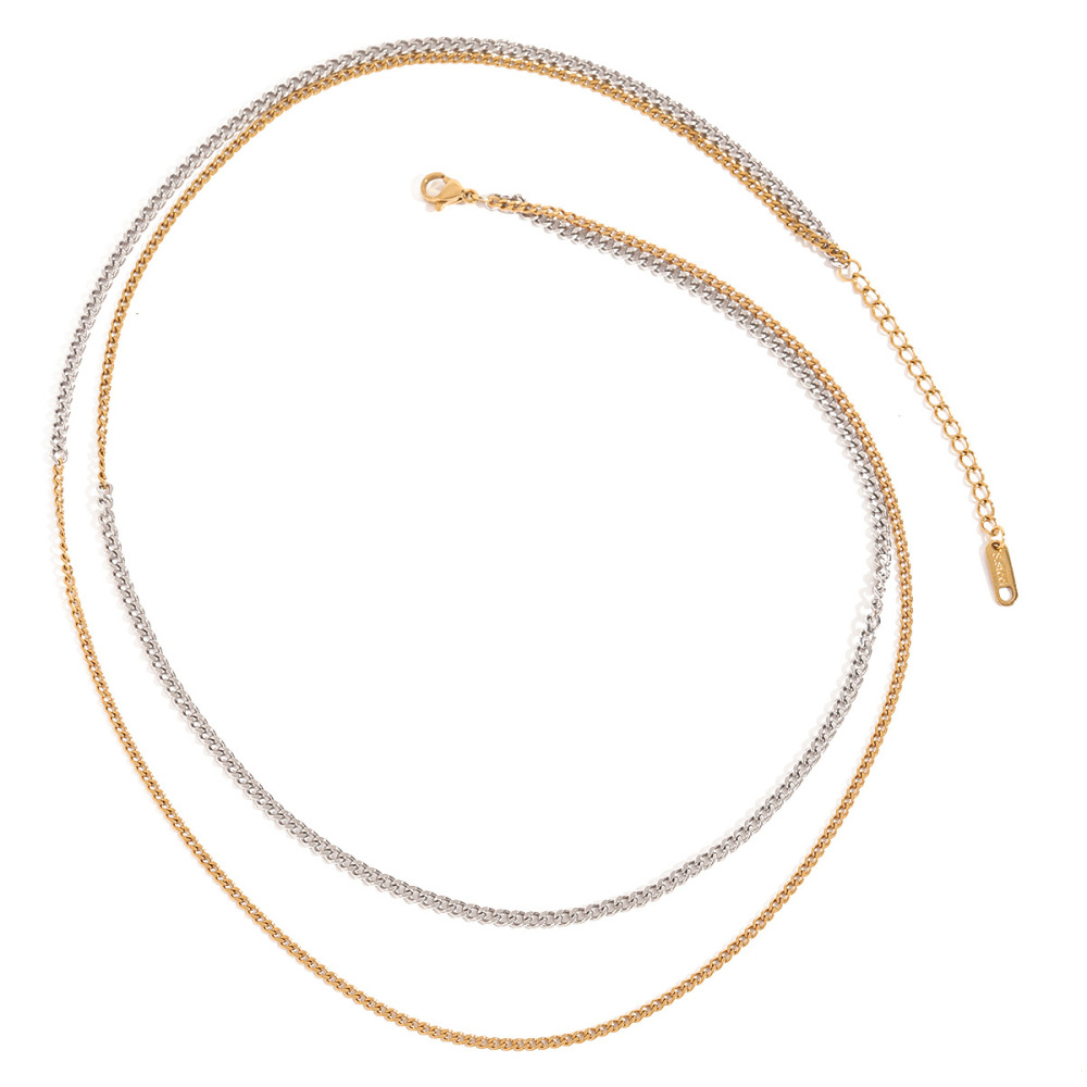 Collier Chaîne Minimaliste Double Couche Pour Femme, En Acier Inoxydable Étanche, Coloris Or Et Argent, À Porter Au Quotidien (1 Pièce) Image9