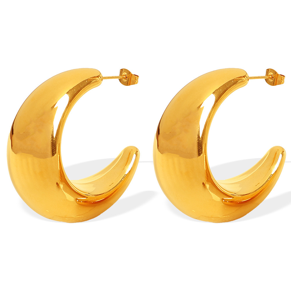 1 Paire De Boucles D'Oreilles Puces Classiques Et Simples En Acier Inoxydable Plaqué Or Pour Femme h5Image5