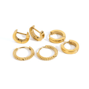1 Paire De Boucles D'Oreilles Géométriques Rétro En Acier Inoxydable Plaqué Or Pour Femme h5 Image6