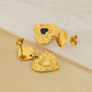 1 Paire De Boucles D'Oreilles En Acier Inoxydable, Simples, Géométriques, En Forme De Goutte D'Huile, En Forme De Cœur, En Titane Plaqué Or , À Motif Martelé, Polyvalentes, Pendantes Pour Femmes h5 Image4