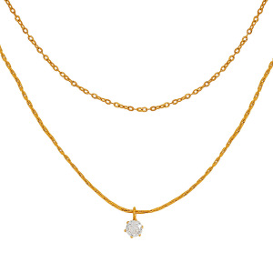 Colliers Superposés Géométriques Simples En Acier Inoxydable Plaqué Or  Et Zircons Pour Femmes, Série Simple, 1 Pièce h5 Image7