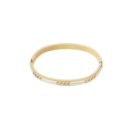 Bracelet jonc élégant pour femme, motif branche d'olivier, en acier inoxydable, couleur or, collection classique (1 pièce) 2