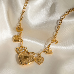 Collier Pendentif Femme Diy En Forme De Cœur, 1 Pièce, Collection Classique, En Acier Inoxydable Étanche Couleur Or h5 Image4