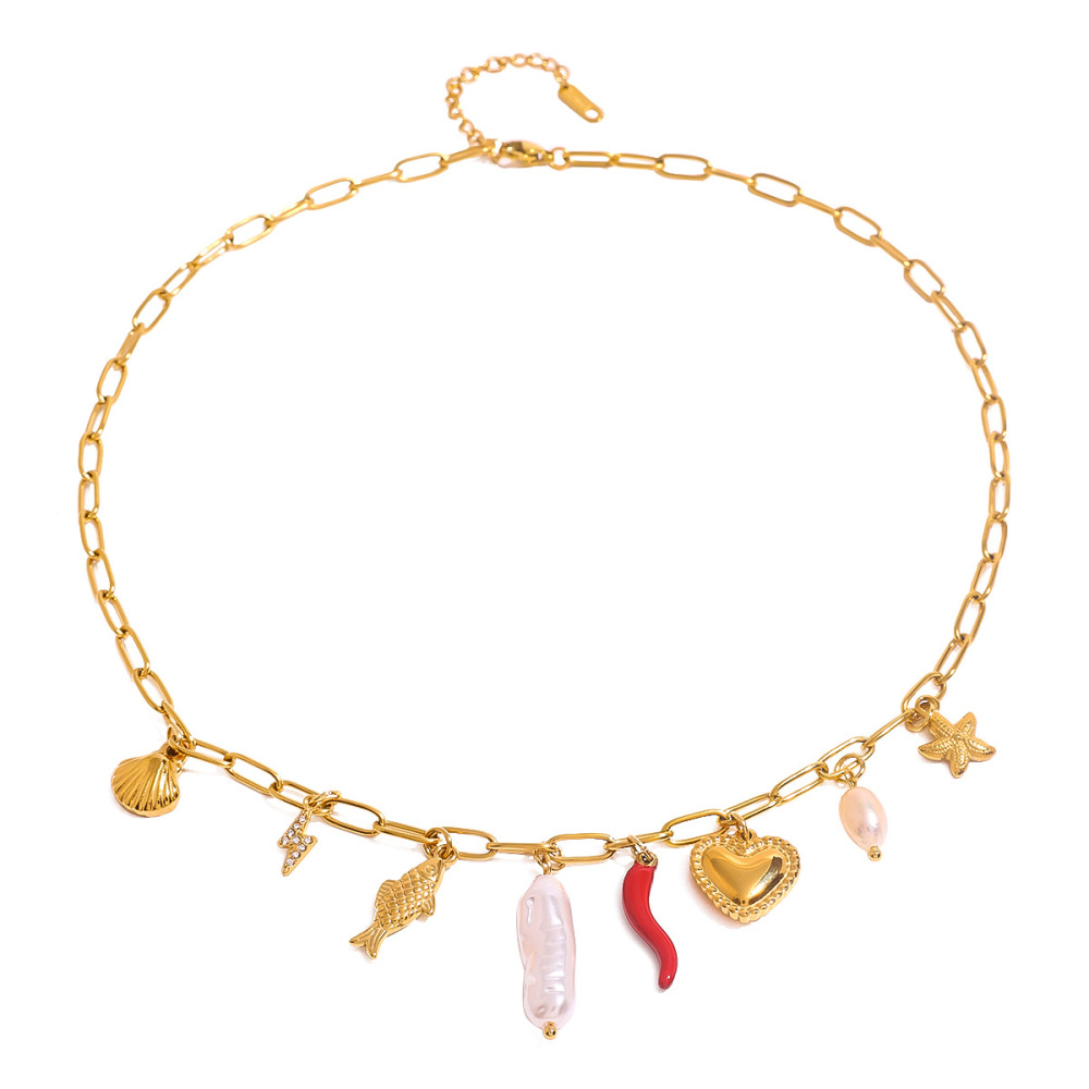 Collier Avec Pendentif Tortue De Vacances En Acier Inoxydable Plaqué Or  Et Perles Artificielles Pour Femme, Série Simple, 1 Pièce Image5