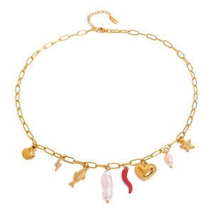 Collier Avec Pendentif Tortue De Vacances En Acier Inoxydable Plaqué Or  Et Perles Artificielles Pour Femme, Série Simple, 1 Pièce h5 Image5