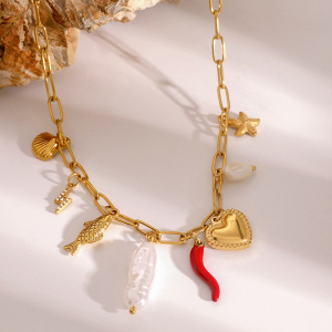 Collier Avec Pendentif Tortue De Vacances En Acier Inoxydable Plaqué Or  Et Perles Artificielles Pour Femme, Série Simple, 1 Pièce h5 Image3