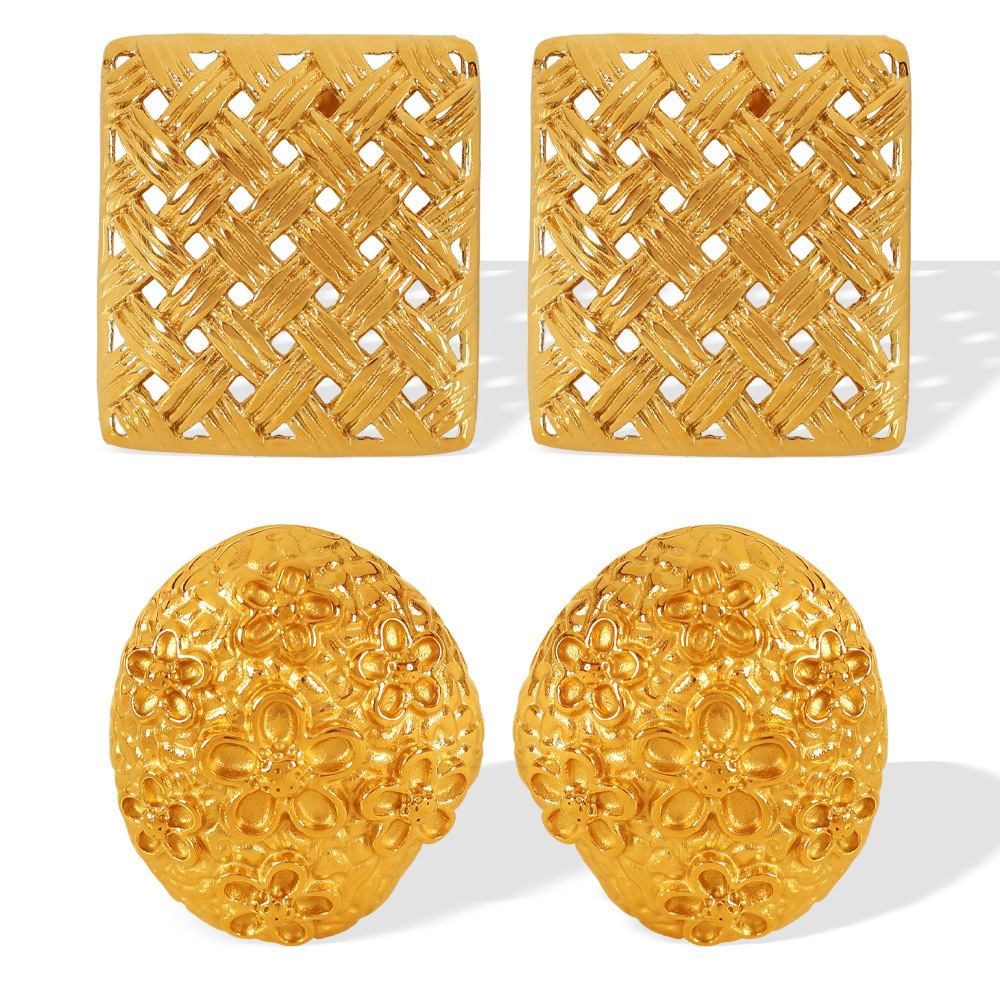 1 Paire De Boucles D'Oreilles À Tige Géométriques Rétro En Acier Titane Couleur Or Pour Femme, Série Luxueuse Image5