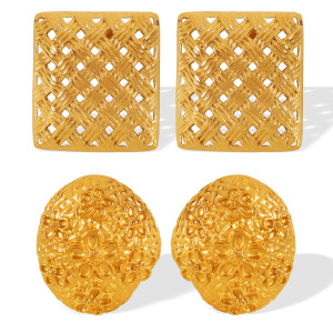 1 Paire De Boucles D'Oreilles À Tige Géométriques Rétro En Acier Titane Couleur Or Pour Femme, Série Luxueuse h5 Image5