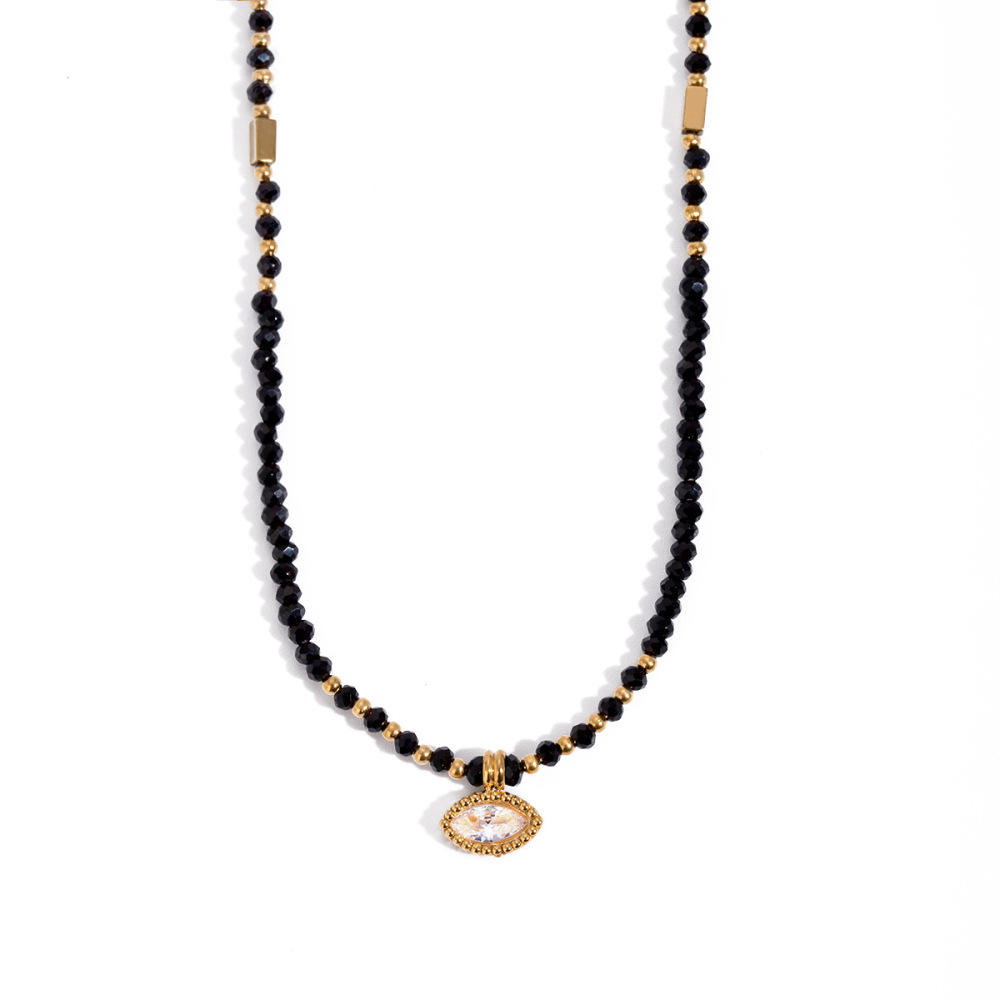 Collier Avec Pendentif En Acier Inoxydable Plaqué Or Et Zircon Pour Femme, Série Romantique, Œil Rétro h5Image4
