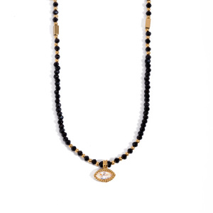 Collier Avec Pendentif En Acier Inoxydable Plaqué Or Et Zircon Pour Femme, Série Romantique, Œil Rétro h5 Image4