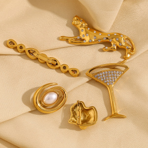 Broche Femme De Luxe, Collection Rétro, Motif Animal, En Acier Inoxydable, Couleur Or, Imperméable (1 Pièce) h5 Image4