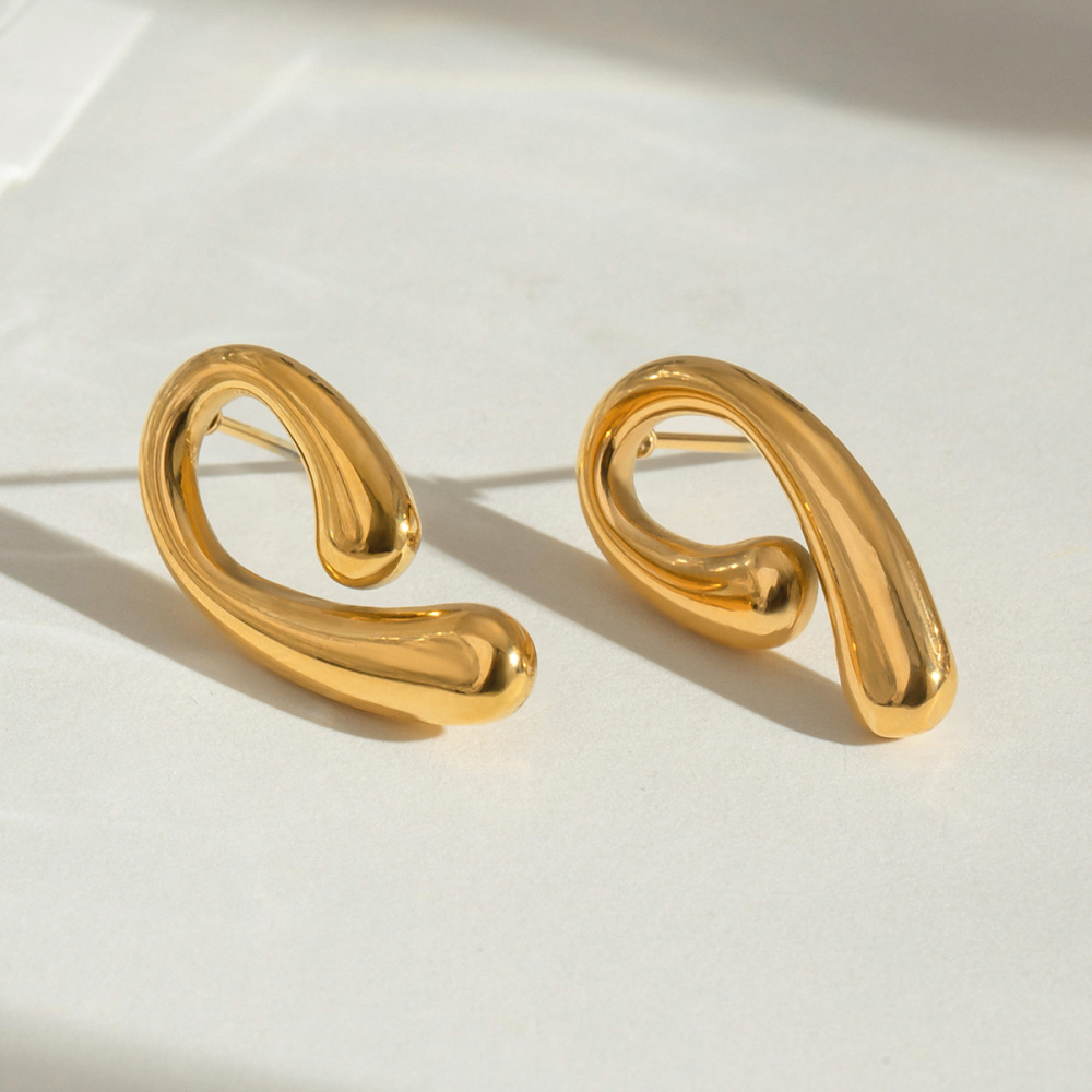 1 Paire De Boucles D'Oreilles À Clous En Acier Inoxydable Étanche Couleur Or h5Image2