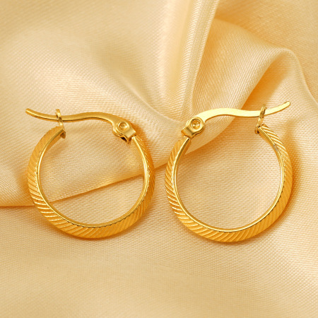 1 paire de boucles d'oreilles créoles géométriques simples en acier inoxydable plaqué or  pour femme 2