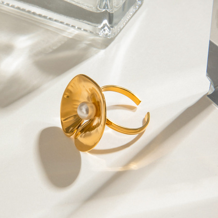 Bague ajustable pour femme, en acier inoxydable doré, forme d'arbre naturel exagérée (1 pièce), collection de luxe. 2