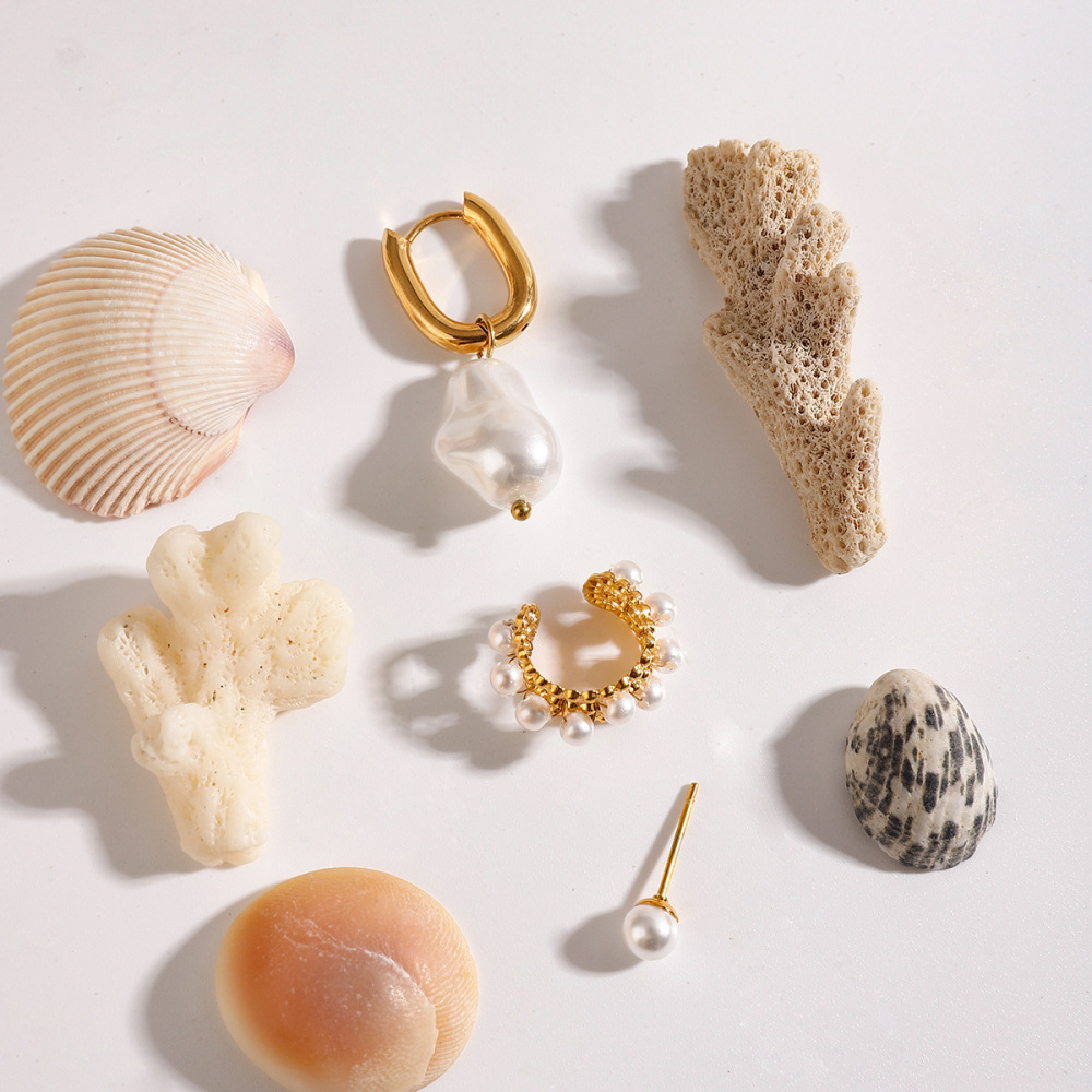 Ensemble De 1 Paire De Boucles D'Oreilles Pour Femme, Collection Classique, Forme Irrégulière Exquise, En Acier Inoxydable Étanche, Couleur Or. Image3