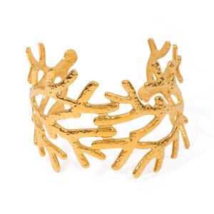 Bracelet Pour Femme En Acier Inoxydable Plaqué Or , Série Simple, Motif Végétal Rétro, 1 Pièce h5 Image5
