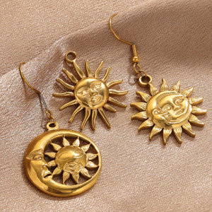 1 Paire De Pendentifs Rétro Soleil/Lune Pour Femme, Série Simple, Plaqués Or  h5 Image4