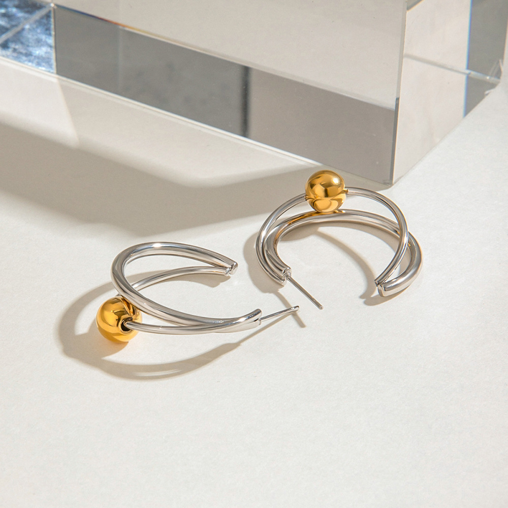 1 Paire De Boucles D'Oreilles Puces Annulaires Exquises En Acier Inoxydable Étanche, Couleur Or Et Argent, De La Collection Designable Series. h5Image6