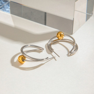1 Paire De Boucles D'Oreilles Puces Annulaires Exquises En Acier Inoxydable Étanche, Couleur Or Et Argent, De La Collection Designable Series. h5 Image6