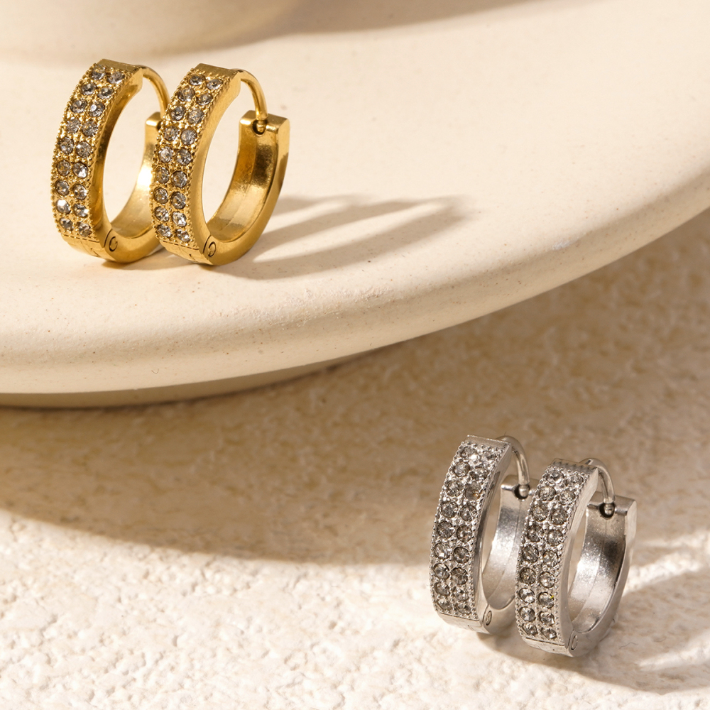 1 Paire De Boucles D'Oreilles Créoles Élégantes En Acier Titane Couleur Or Pour Femmes, Série Simple h5Image5