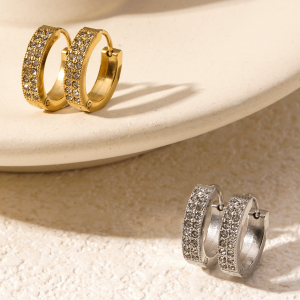 1 Paire De Boucles D'Oreilles Créoles Élégantes En Acier Titane Couleur Or Pour Femmes, Série Simple h5 Image5