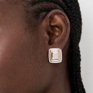 1 Paire De Boucles D'Oreilles À Tige Pour Femme En Acier Inoxydable Plaqué Or , Série Simple, Quadrilatère Simple h5 Image6