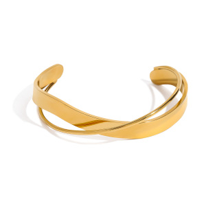 Bracelet Jonc Femme En Acier Inoxydable Doré, Étanche, À Lignes Superposées, Collection Fascinating Series (1 Pièce) h5 Image6