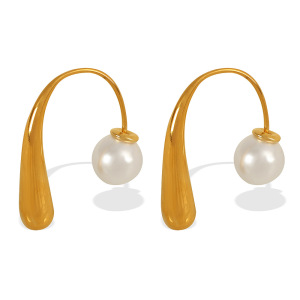 1 Paire De Boucles D'Oreilles À Tige Géométriques Simples En Acier Inoxydable Plaqué Or  Avec Perles Artificielles Pour Femmes h5 Image4